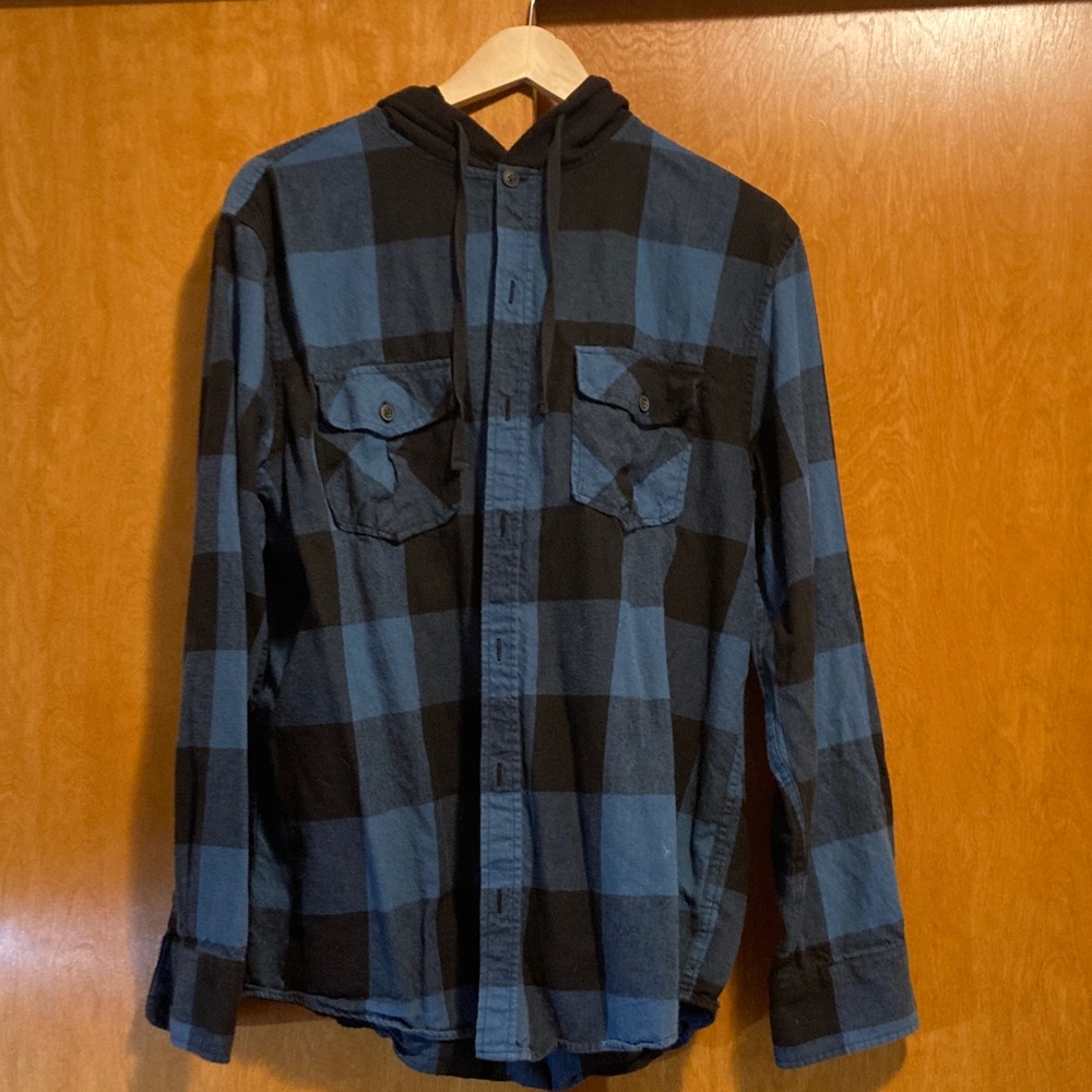Blue and Black Plaid Men's Hoodie